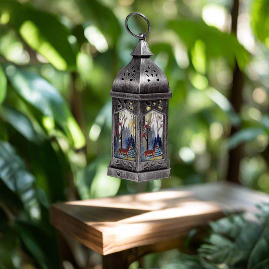 Vintage-Inspired LED Lantern with Winter Scene