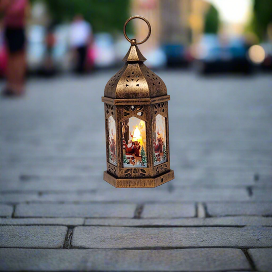 Flickering LED Lantern with Winter Scene and Reindeer