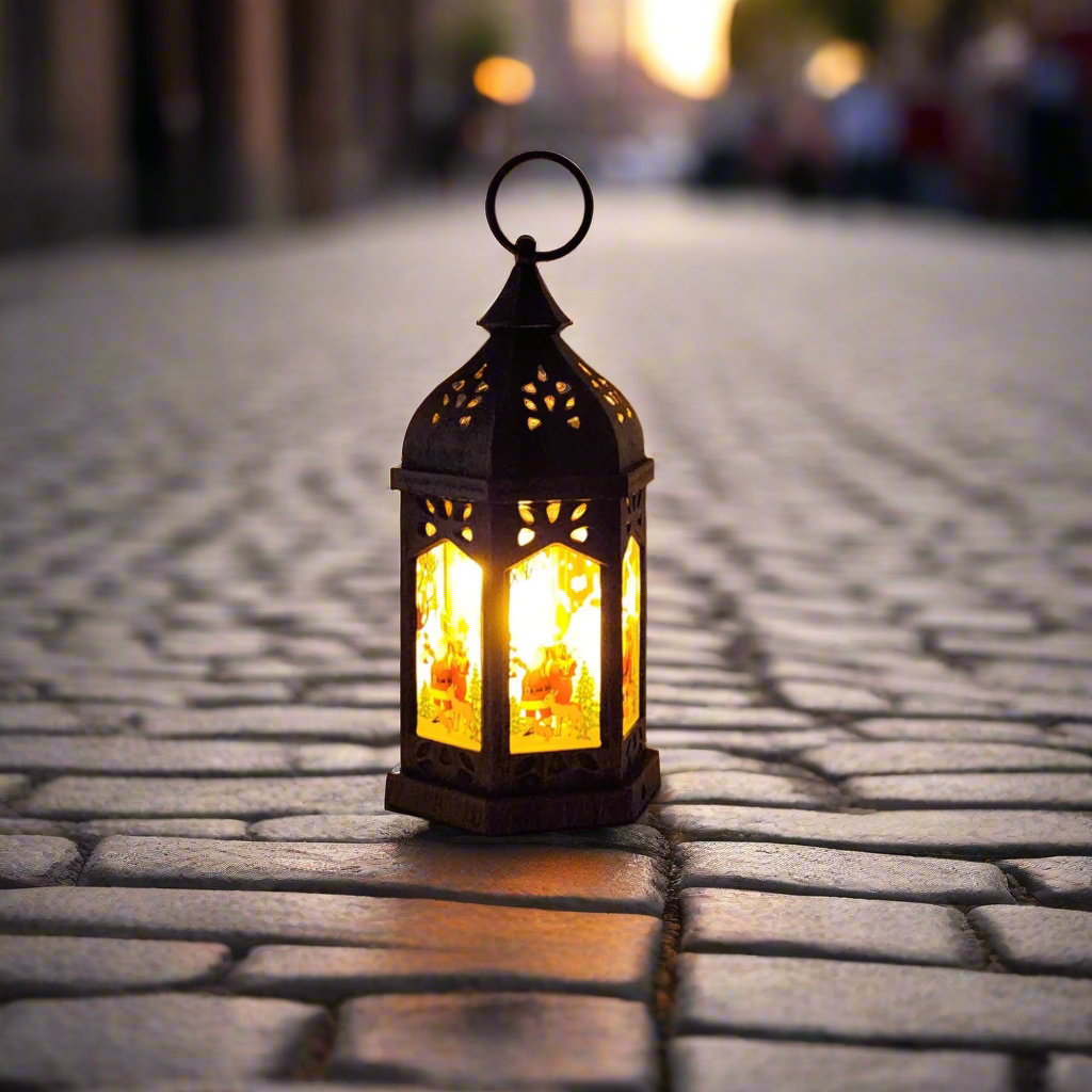 Flickering LED Lantern with Winter Scene and Reindeer