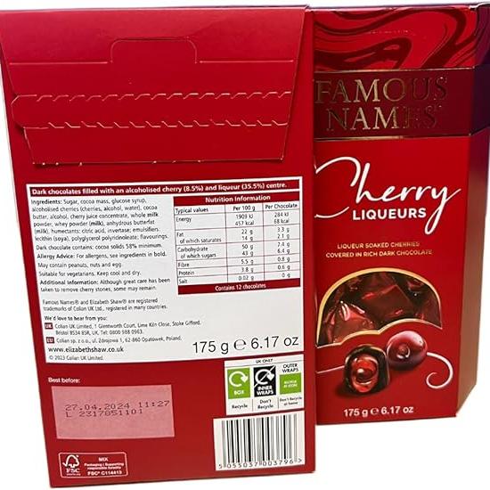 Famous Names Cherry Liqueur Chocolate 175 G