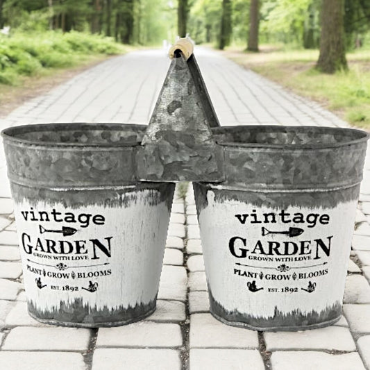 Vintage Charm for Your Garden: Double Tin Planter for Indoor & Outdoor Plants