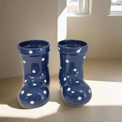 Ceramic Plant Pot Polka Dot Welly Boot Planter