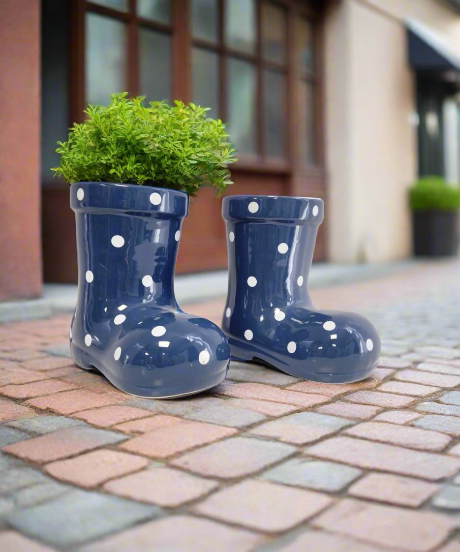 Ceramic Plant Pot Polka Dot Welly Boot Planter