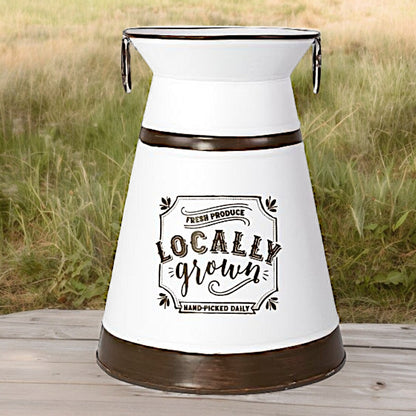 White Metal Milk Can Planter - Farmhouse Decor, Garden Decor