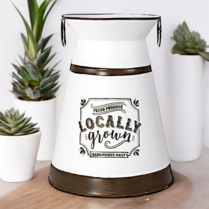 White Metal Milk Can Planter - Farmhouse Decor, Garden Decor