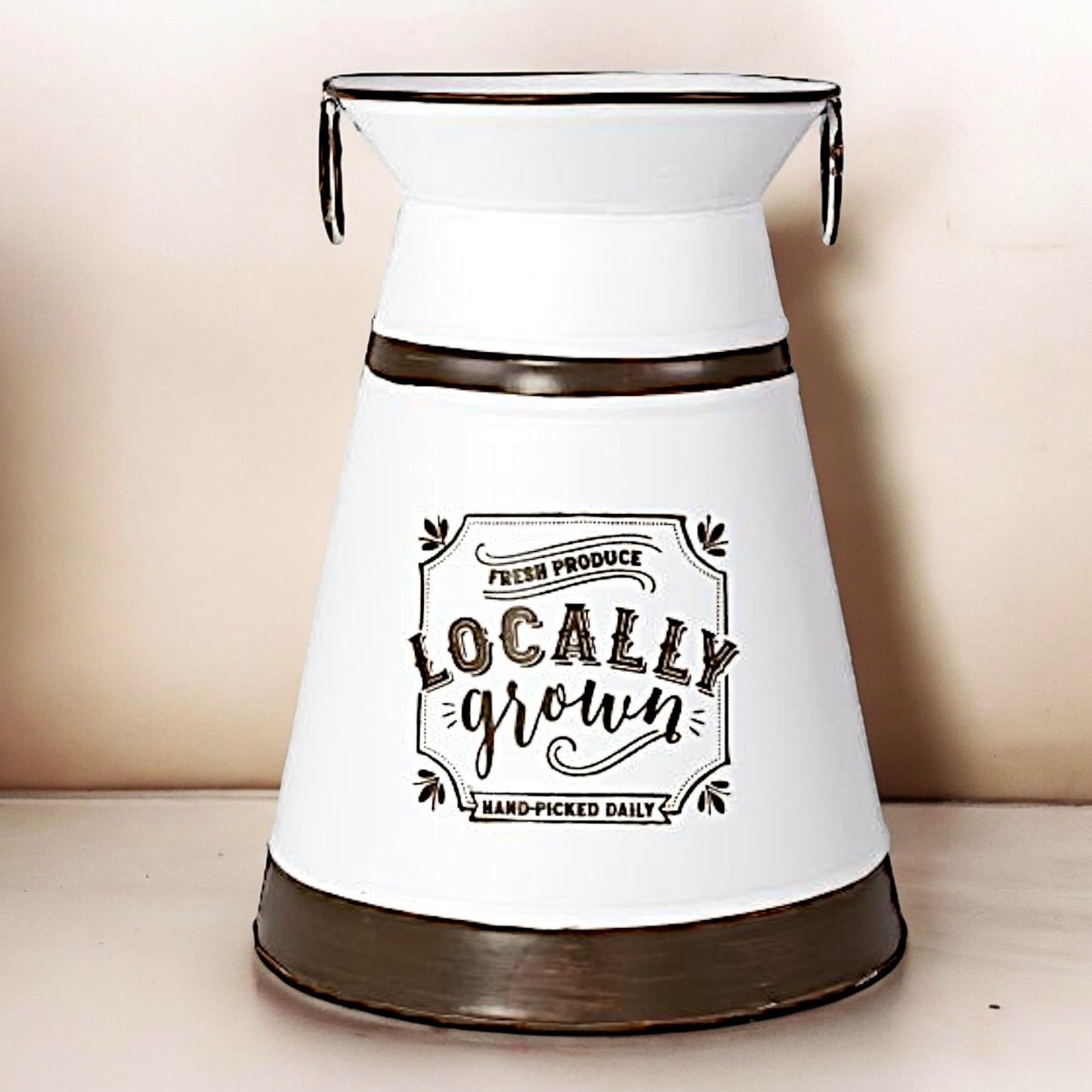 White Metal Milk Can Planter - Farmhouse Decor, Garden Decor