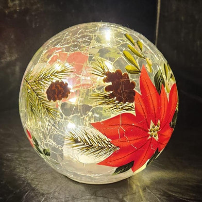 Crackle Glass Christmas Lantern with LED Lights - Rustic, Festive Decor, 15 cm