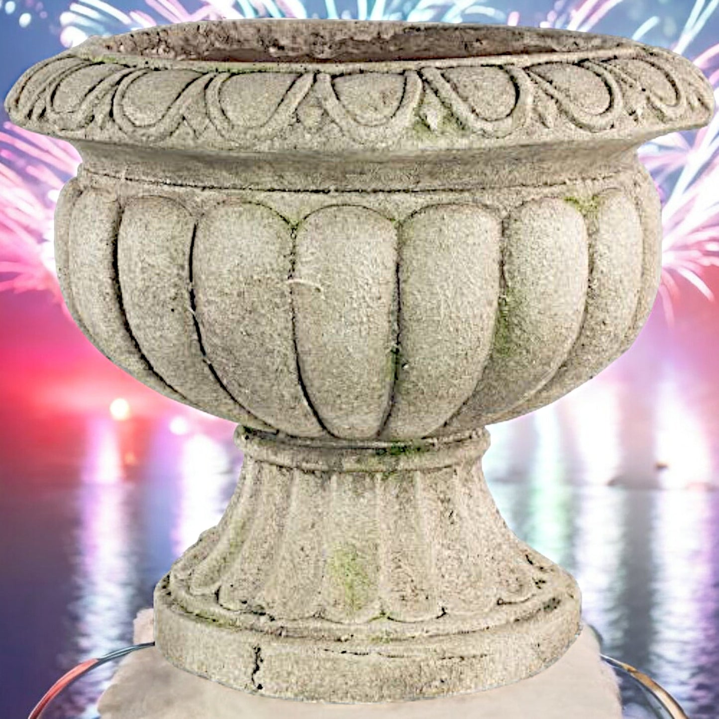 Classic Stone Urn Planter - Large, Antique-Look, 28.6 cm x 31.8 cm x 31 cm