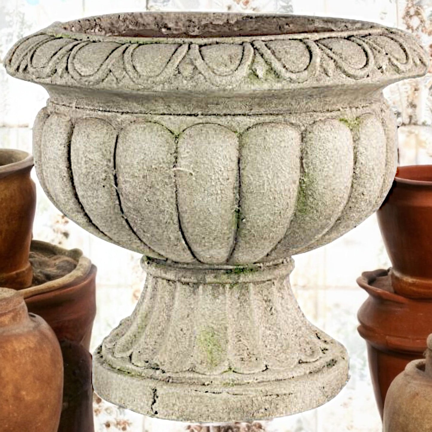 Classic Stone Urn Planter - Large, Antique-Look, 28.6 cm x 31.8 cm x 31 cm