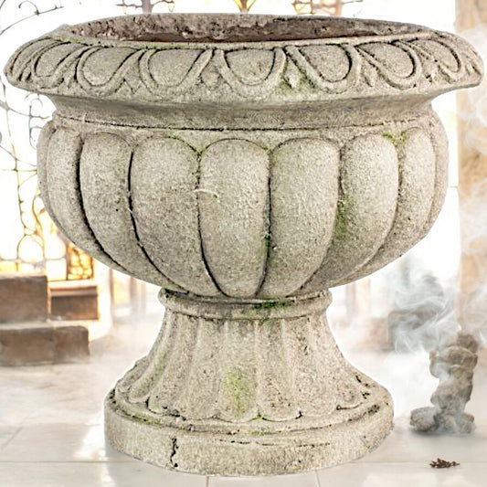 Classic Stone Urn Planter - Large, Antique-Look, 28.6 cm x 31.8 cm x 31 cm