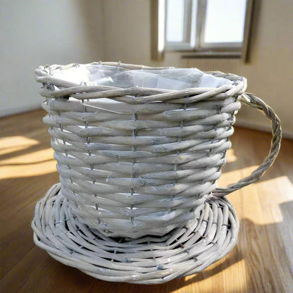 Whimsical Wicker Coffee Cup Planter - A Charming Addition to Your Home