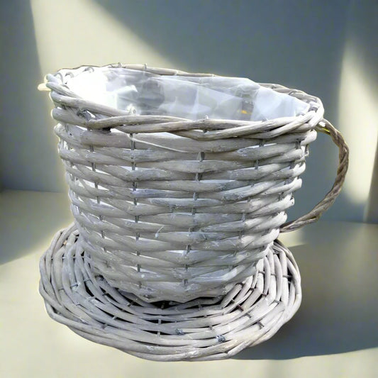 Whimsical Wicker Coffee Cup Planter - A Charming Addition to Your Home