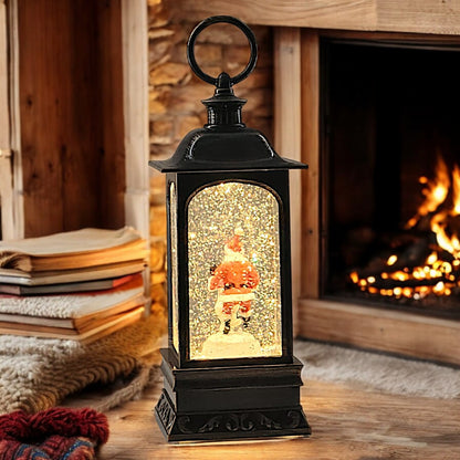 Divas World Illuminated Santa Lantern with Musical Snow Globe - Festive Christmas Decoration