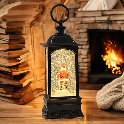 Divas World Illuminated Santa Lantern with Musical Snow Globe - Festive Christmas Decoration