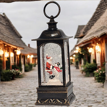 Divas World Illuminated Santa Lantern with Musical Snow Globe - Festive Christmas Decoration