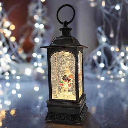 Divas World Illuminated Santa Lantern with Musical Snow Globe - Festive Christmas Decoration