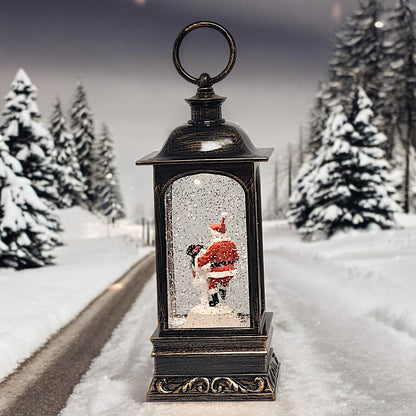 Divas World Illuminated Santa Lantern with Musical Snow Globe - Festive Christmas Decoration