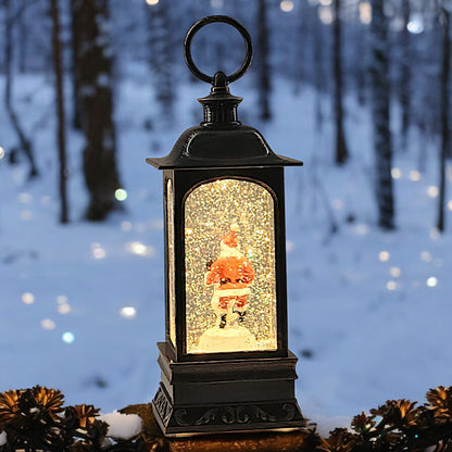 Divas World Illuminated Santa Lantern with Musical Snow Globe - Festive Christmas Decoration