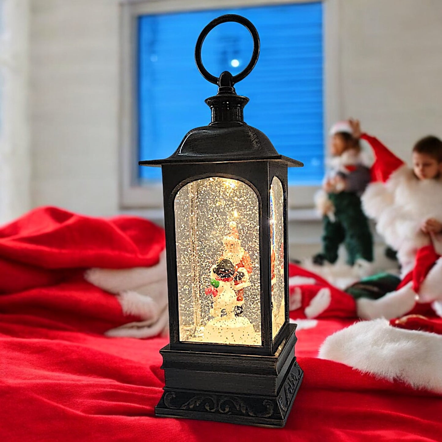 Divas World Illuminated Santa Lantern with Musical Snow Globe - Festive Christmas Decoration