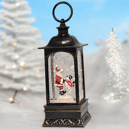 Divas World Illuminated Santa Lantern with Musical Snow Globe - Festive Christmas Decoration