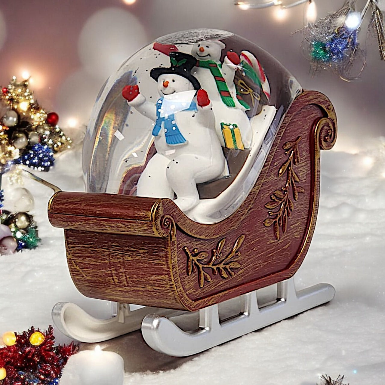 Divas World Illuminated Santa Sleigh Water Globe - Festive Christmas Decoration