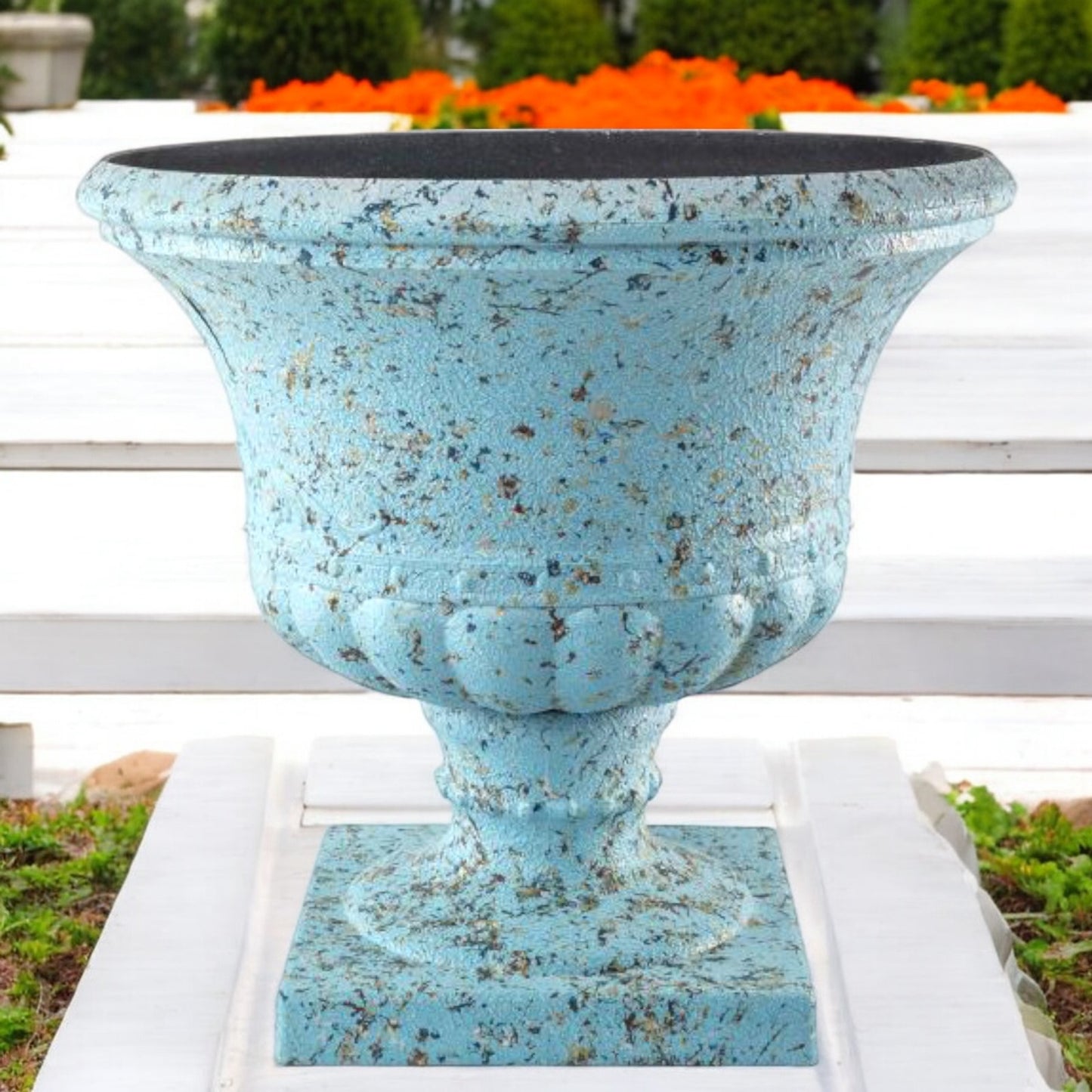 Distressed Blue Urn Planter