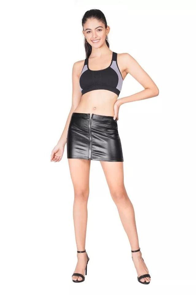 Black Bodyfit Zip Mini Skirt