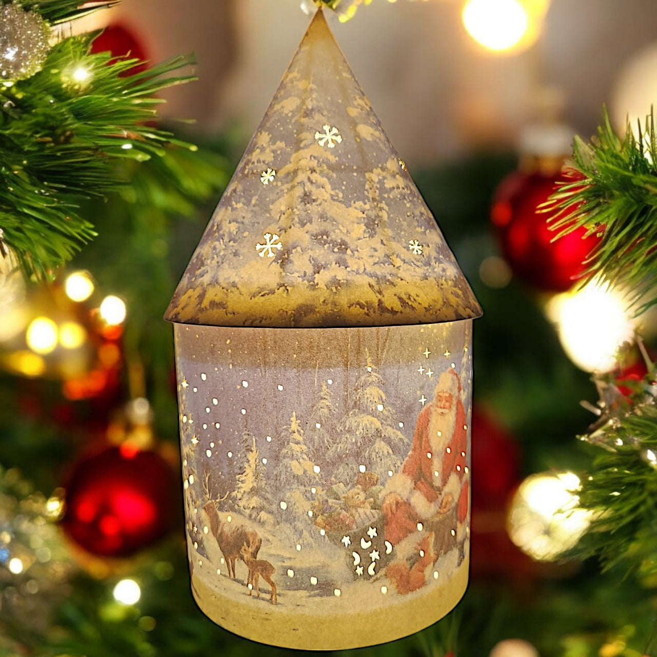 Festive LED Lantern: Winter Village Scene with Santa