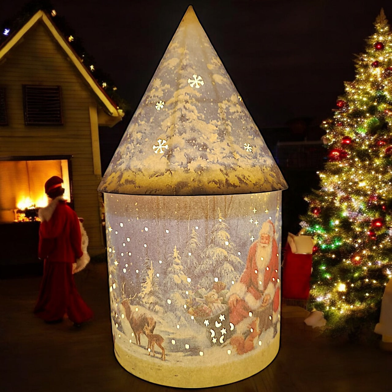 Festive LED Lantern: Winter Village Scene with Santa