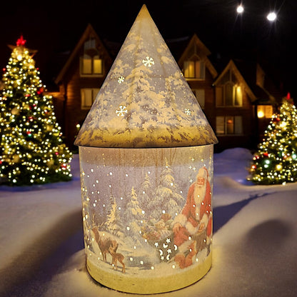 Festive LED Lantern: Winter Village Scene with Santa