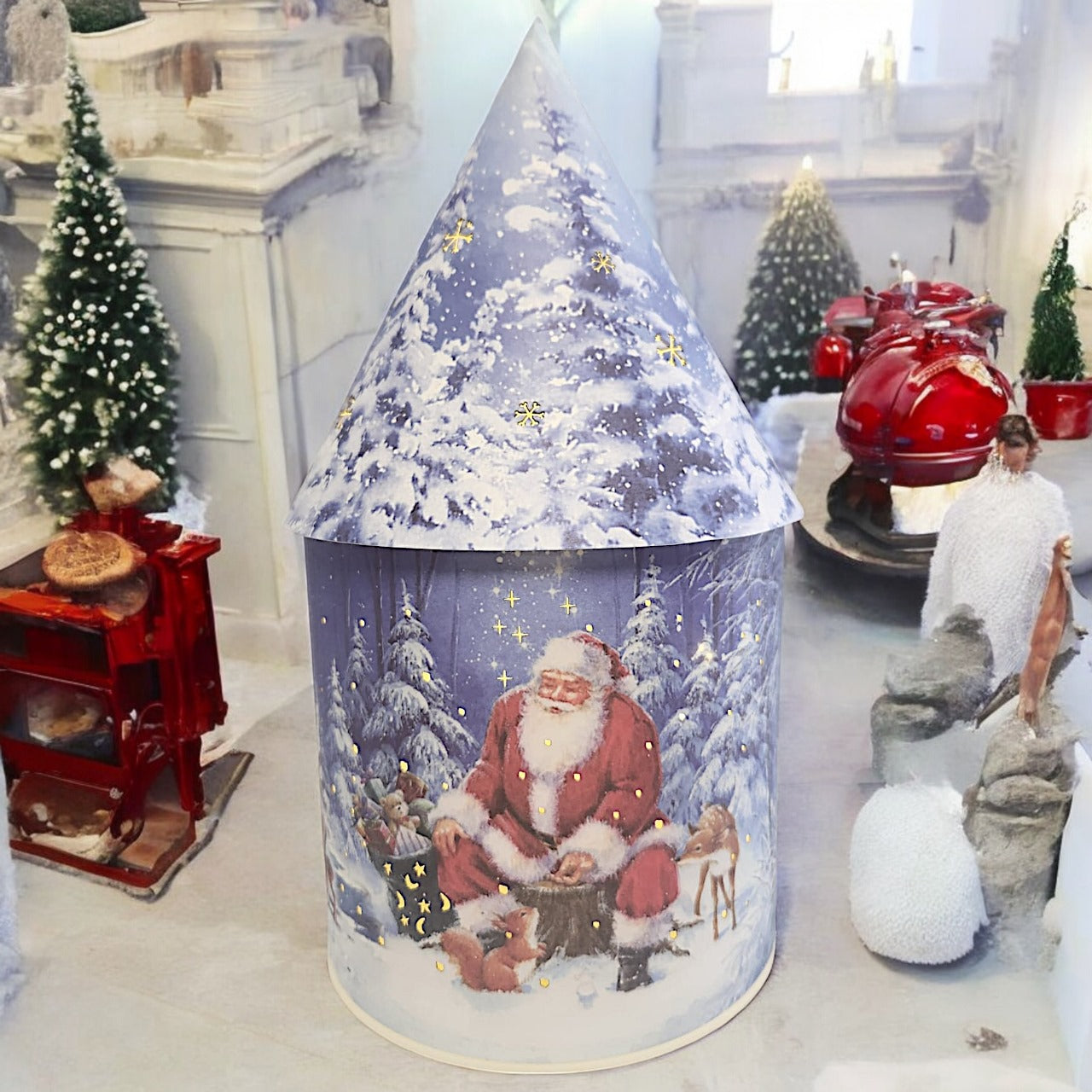 Festive LED Lantern: Winter Village Scene with Santa