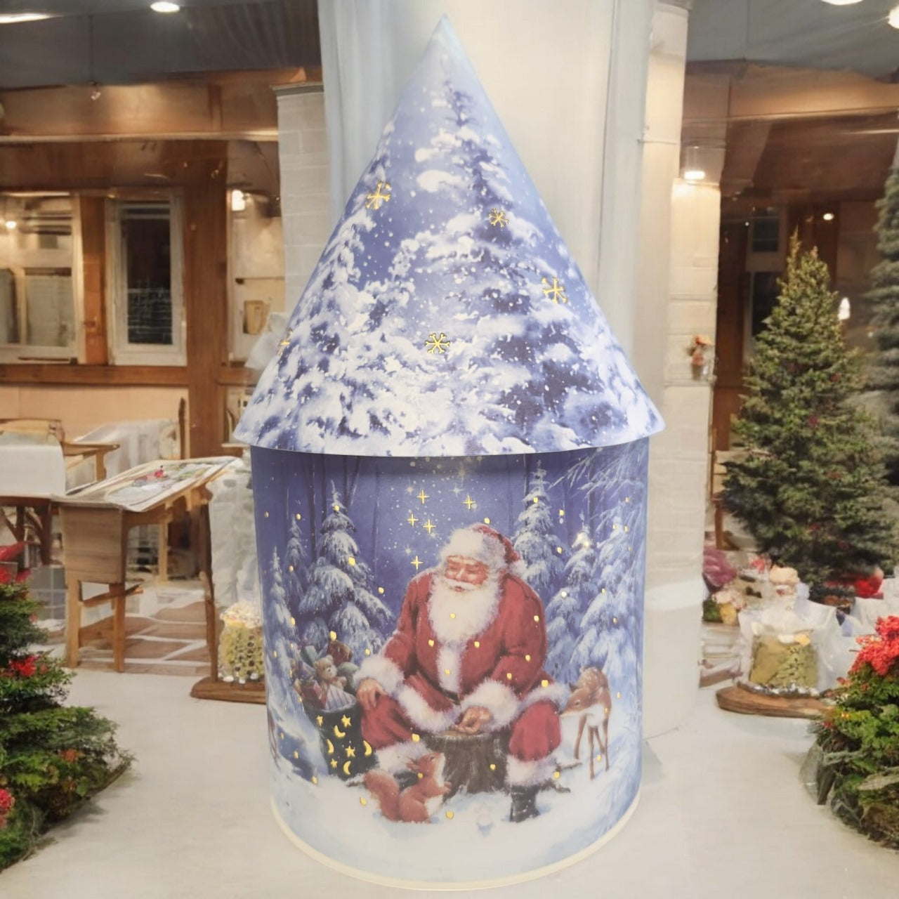 Festive LED Lantern: Winter Village Scene with Santa