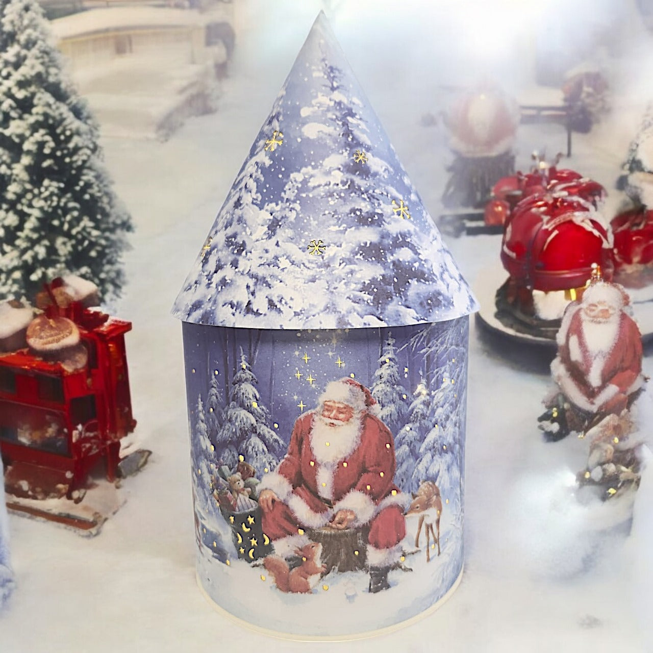 Festive LED Lantern: Winter Village Scene with Santa