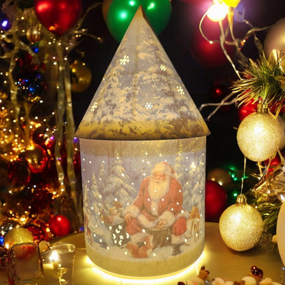 Festive LED Lantern: Winter Village Scene with Santa