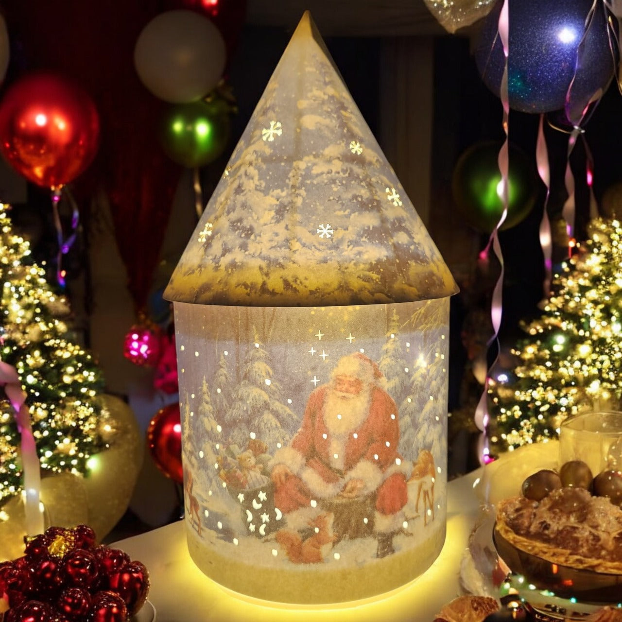 Festive LED Lantern: Winter Village Scene with Santa