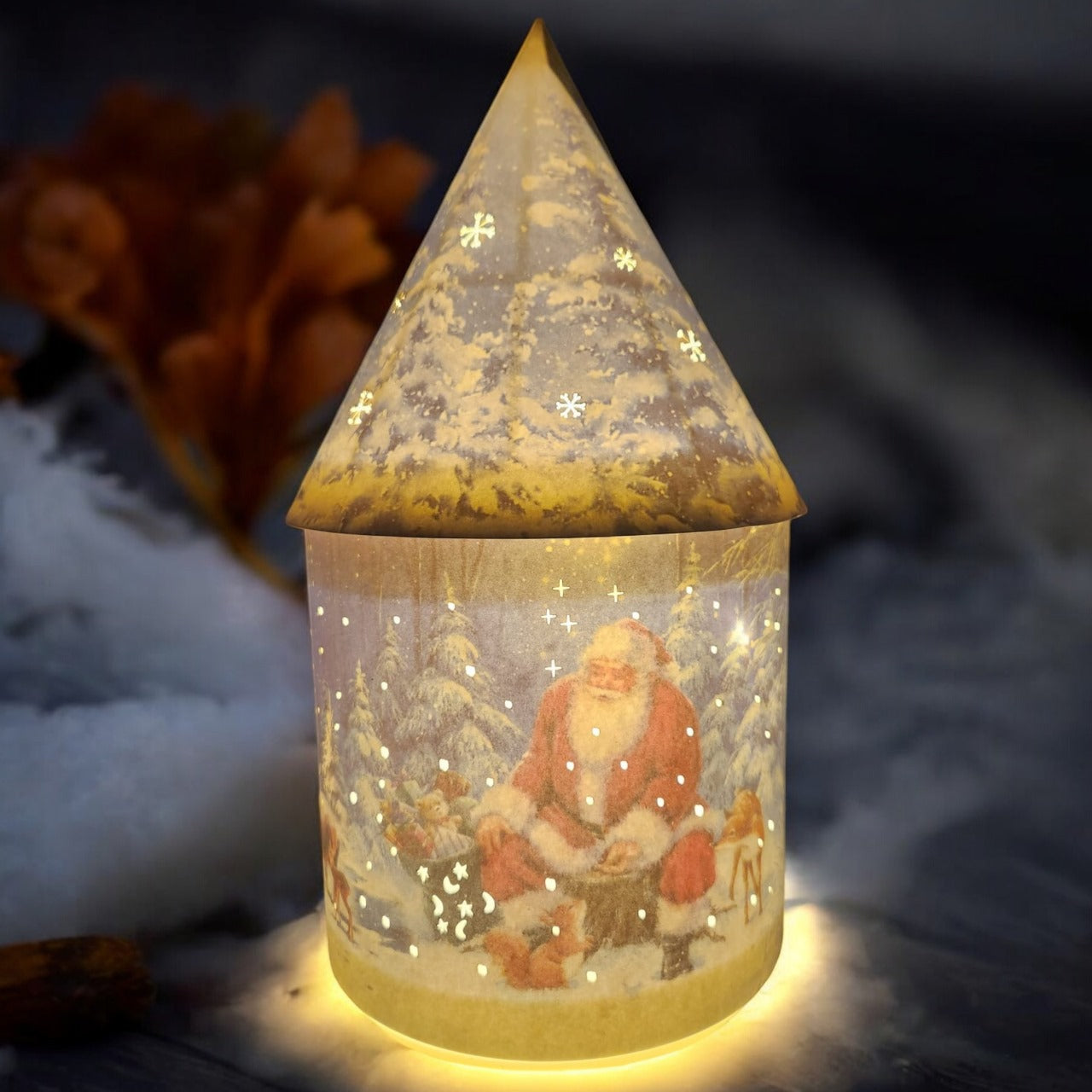 Festive LED Lantern: Winter Village Scene with Santa