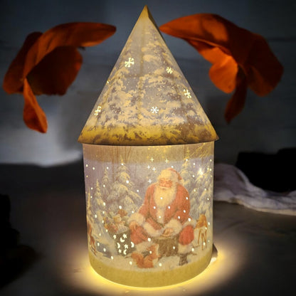 Festive LED Lantern: Winter Village Scene with Santa