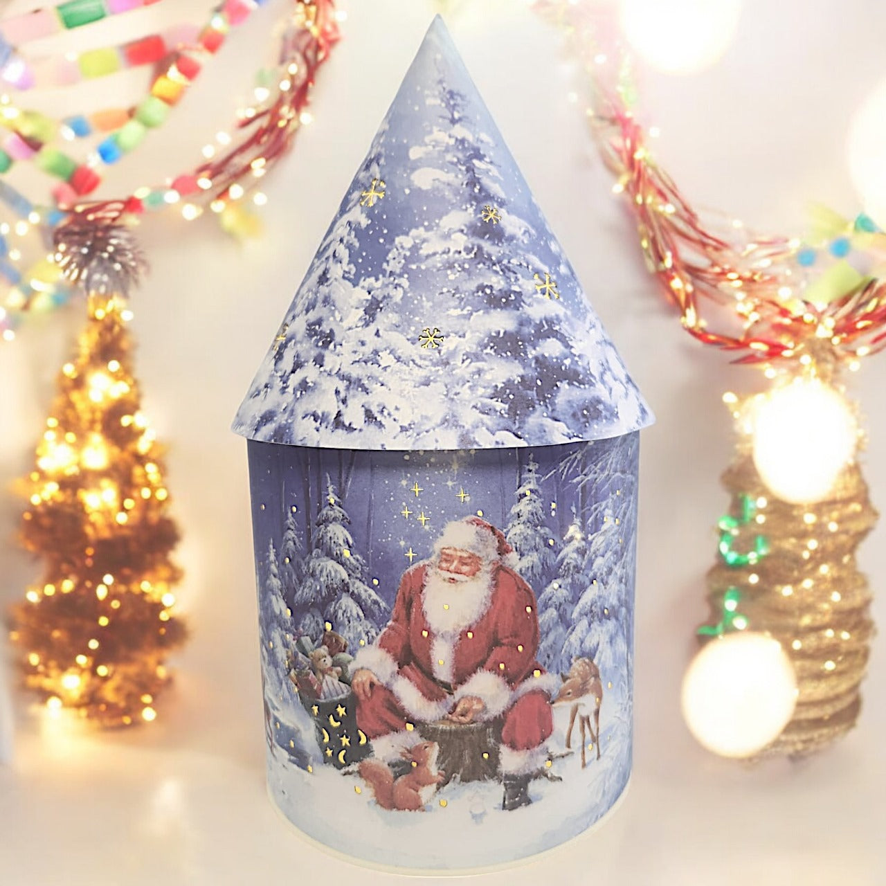 Festive LED Lantern: Winter Village Scene with Santa