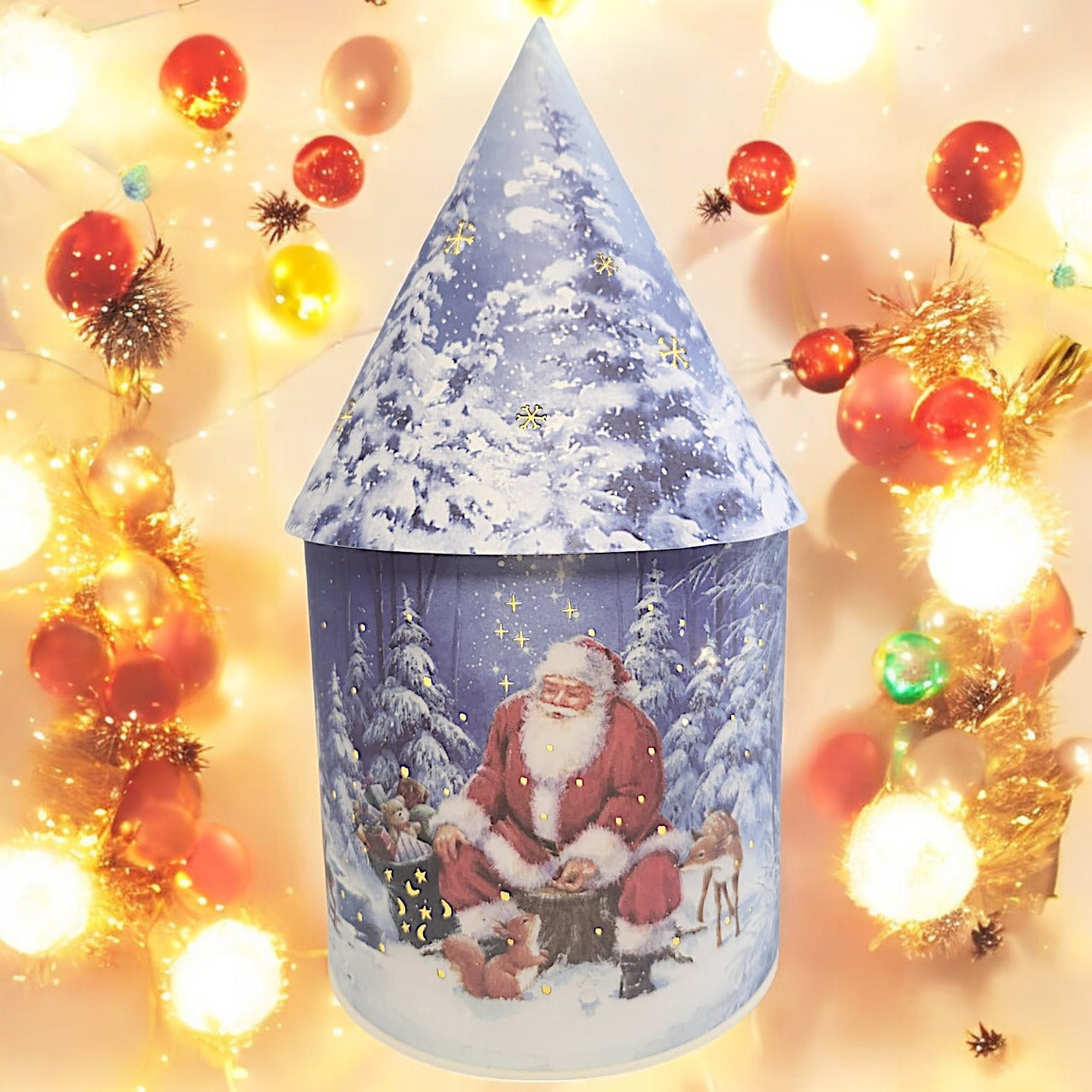 Festive LED Lantern: Winter Village Scene with Santa