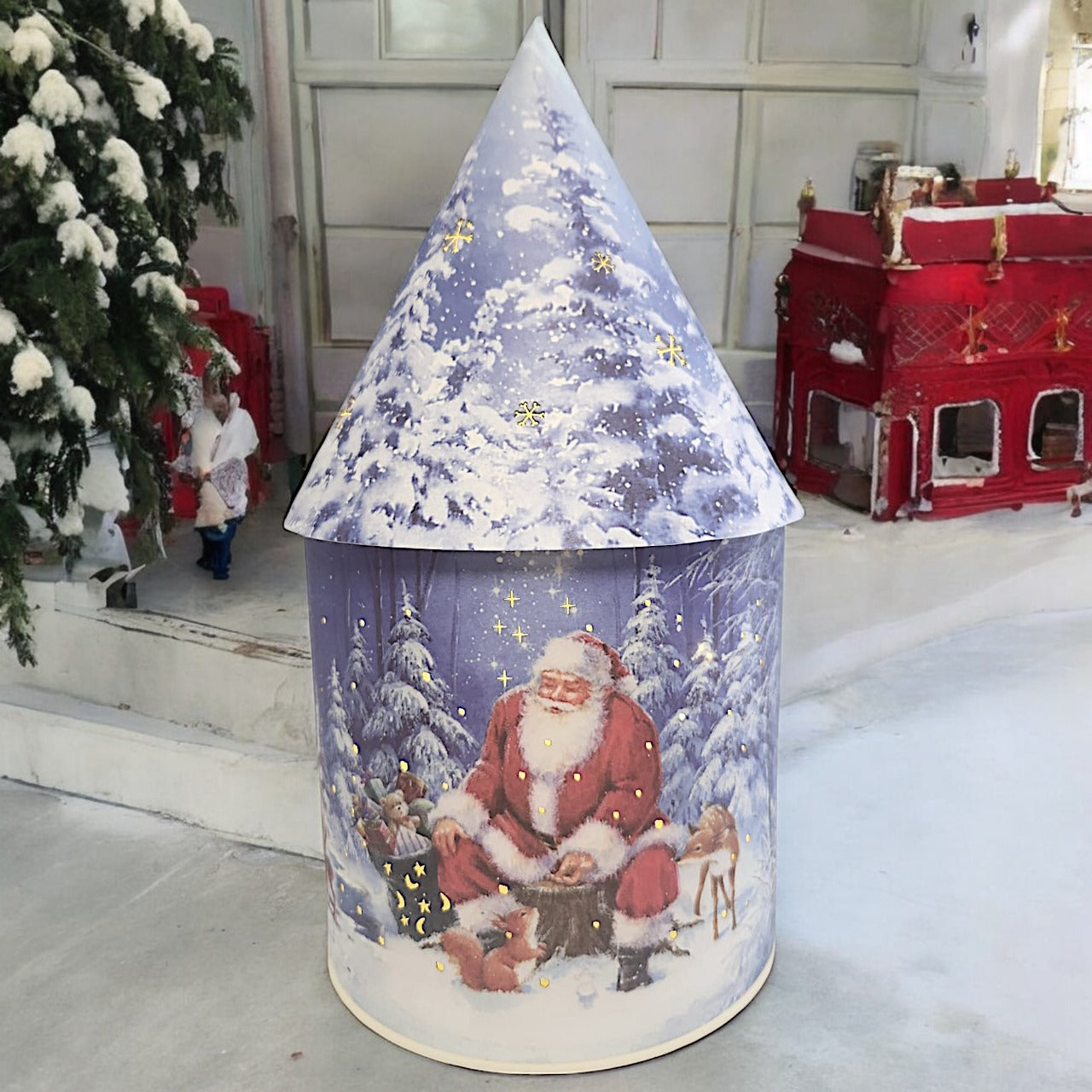 Festive LED Lantern: Winter Village Scene with Santa