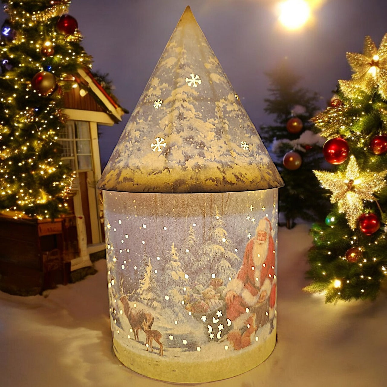 Festive LED Lantern: Winter Village Scene with Santa