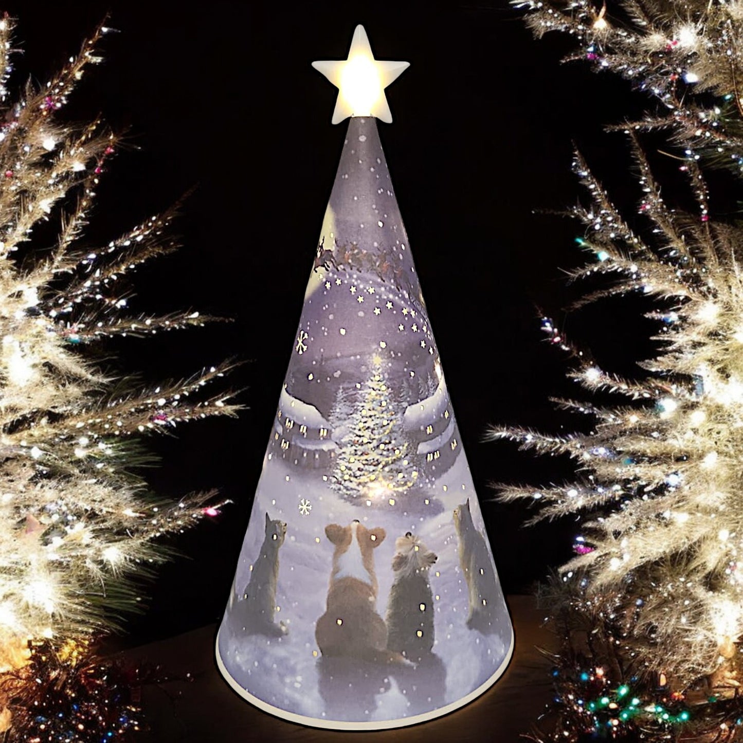 Decorative LED Christmas Tree Nightlight with Snowy Village and Animals