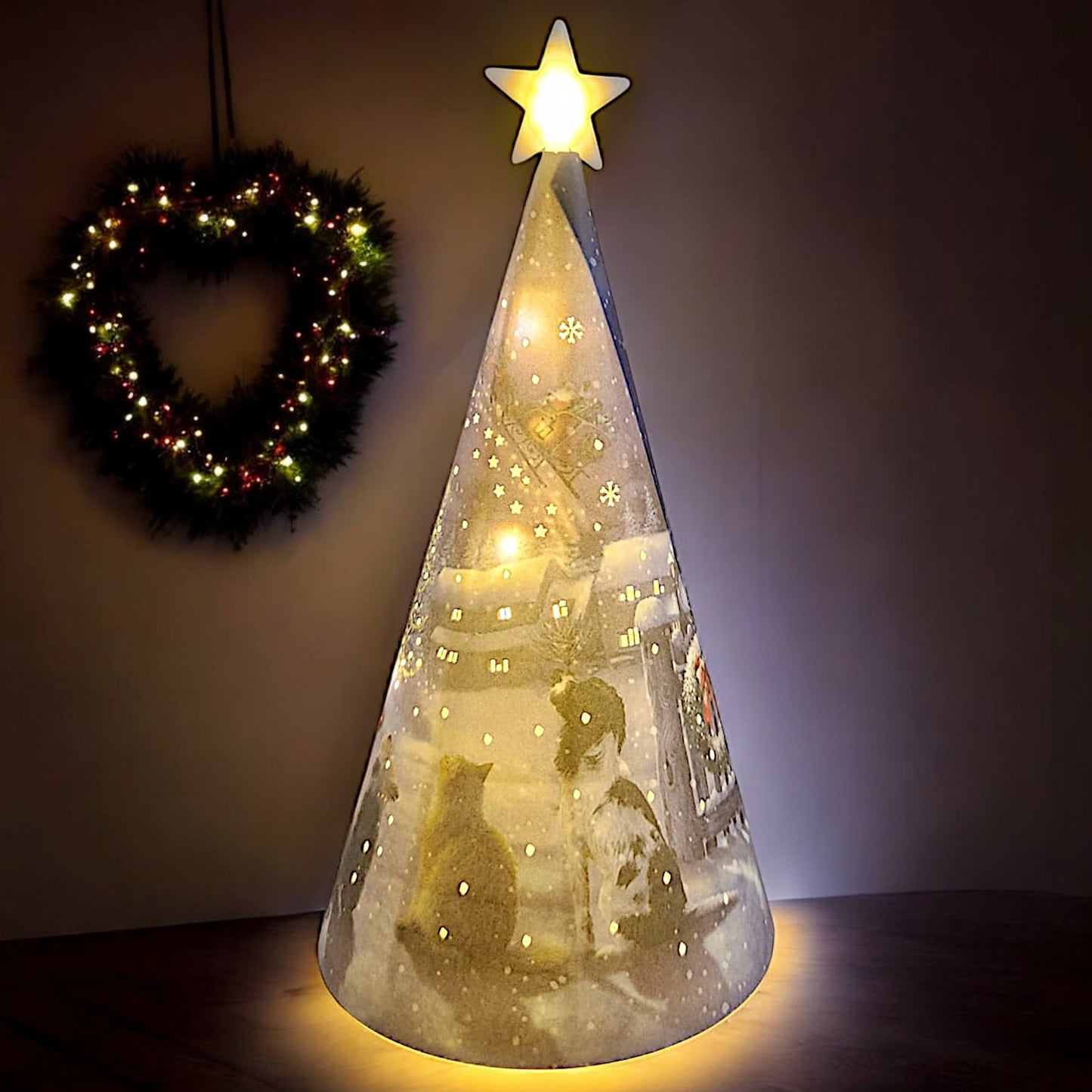 Decorative LED Christmas Tree Nightlight with Snowy Village and Animals