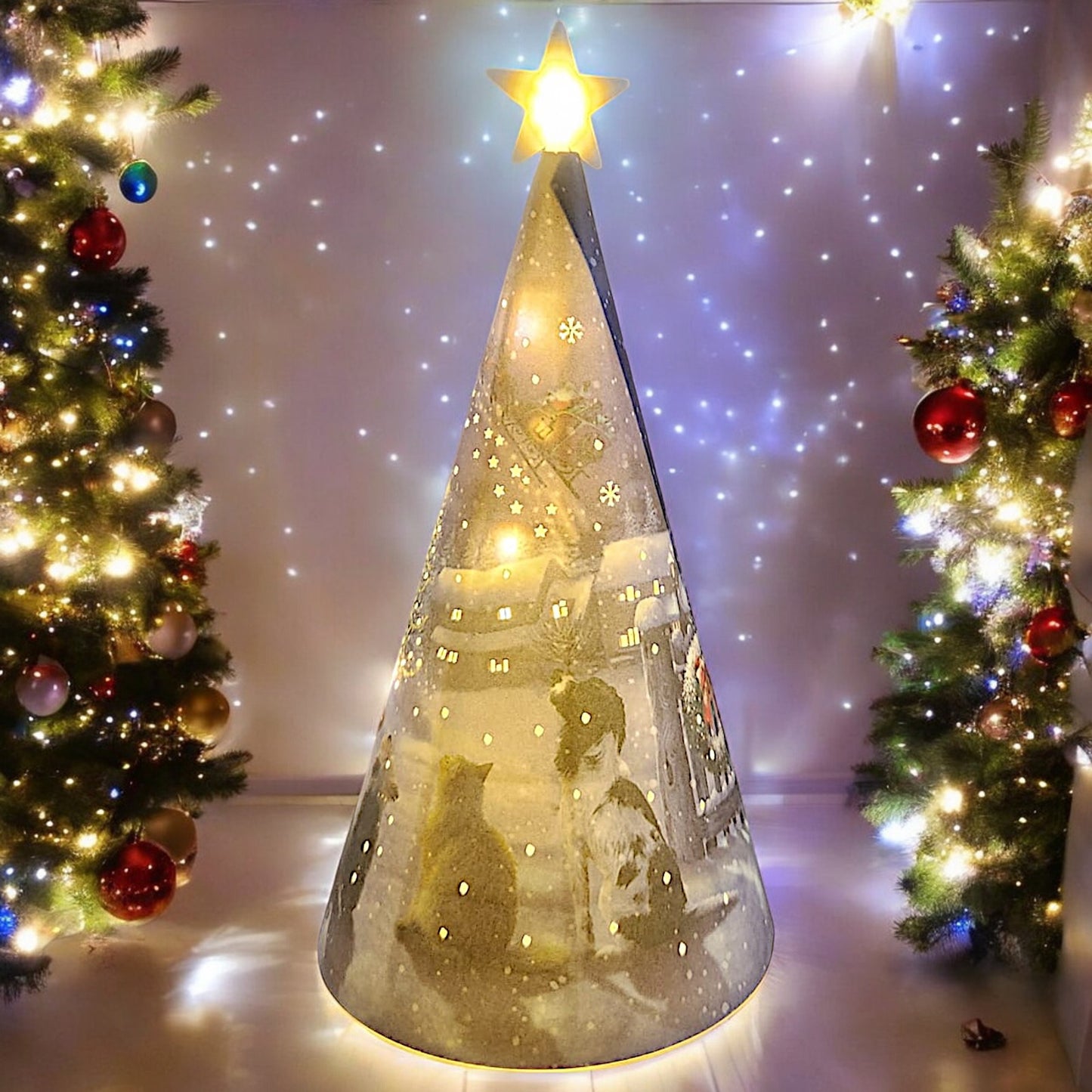 Decorative LED Christmas Tree Nightlight with Snowy Village and Animals