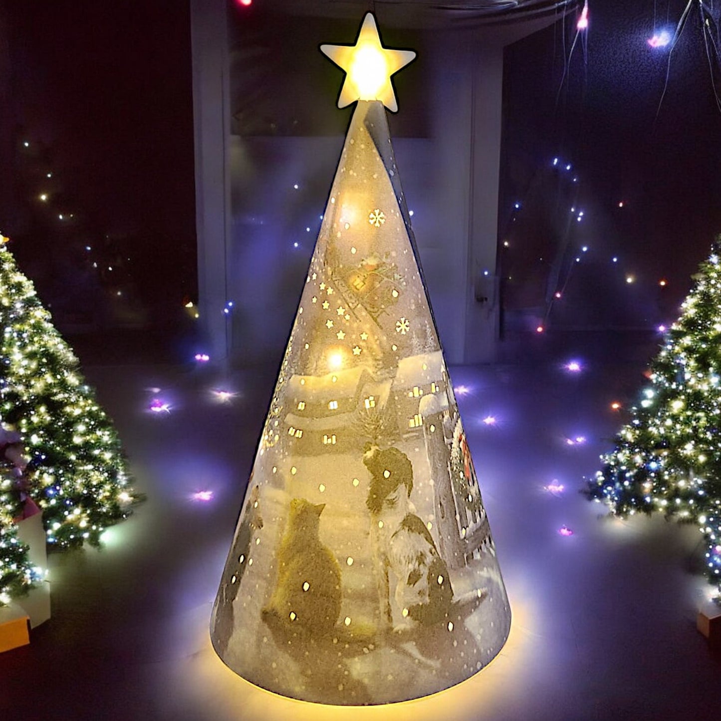 Decorative LED Christmas Tree Nightlight with Snowy Village and Animals