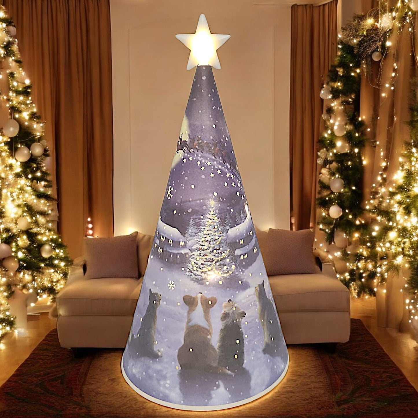 Decorative LED Christmas Tree Nightlight with Snowy Village and Animals