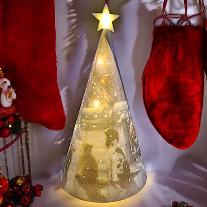 Decorative LED Christmas Tree Nightlight with Snowy Village and Animals