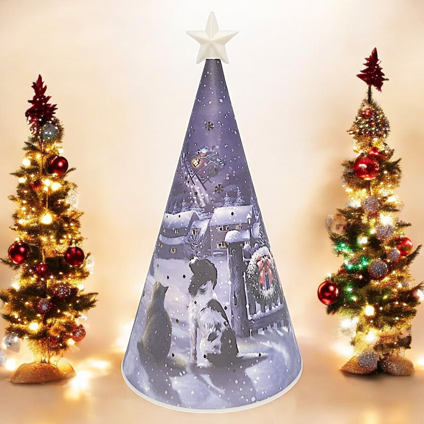 Decorative LED Christmas Tree Nightlight with Snowy Village and Animals