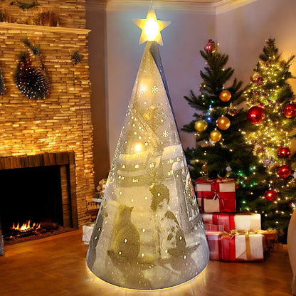 Decorative LED Christmas Tree Nightlight with Snowy Village and Animals