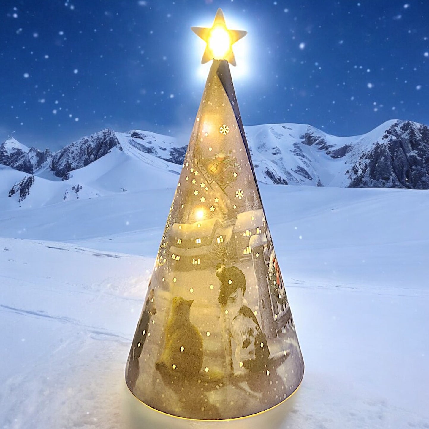 Decorative LED Christmas Tree Nightlight with Snowy Village and Animals